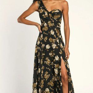 Lulus One Strap Black Floral Dress